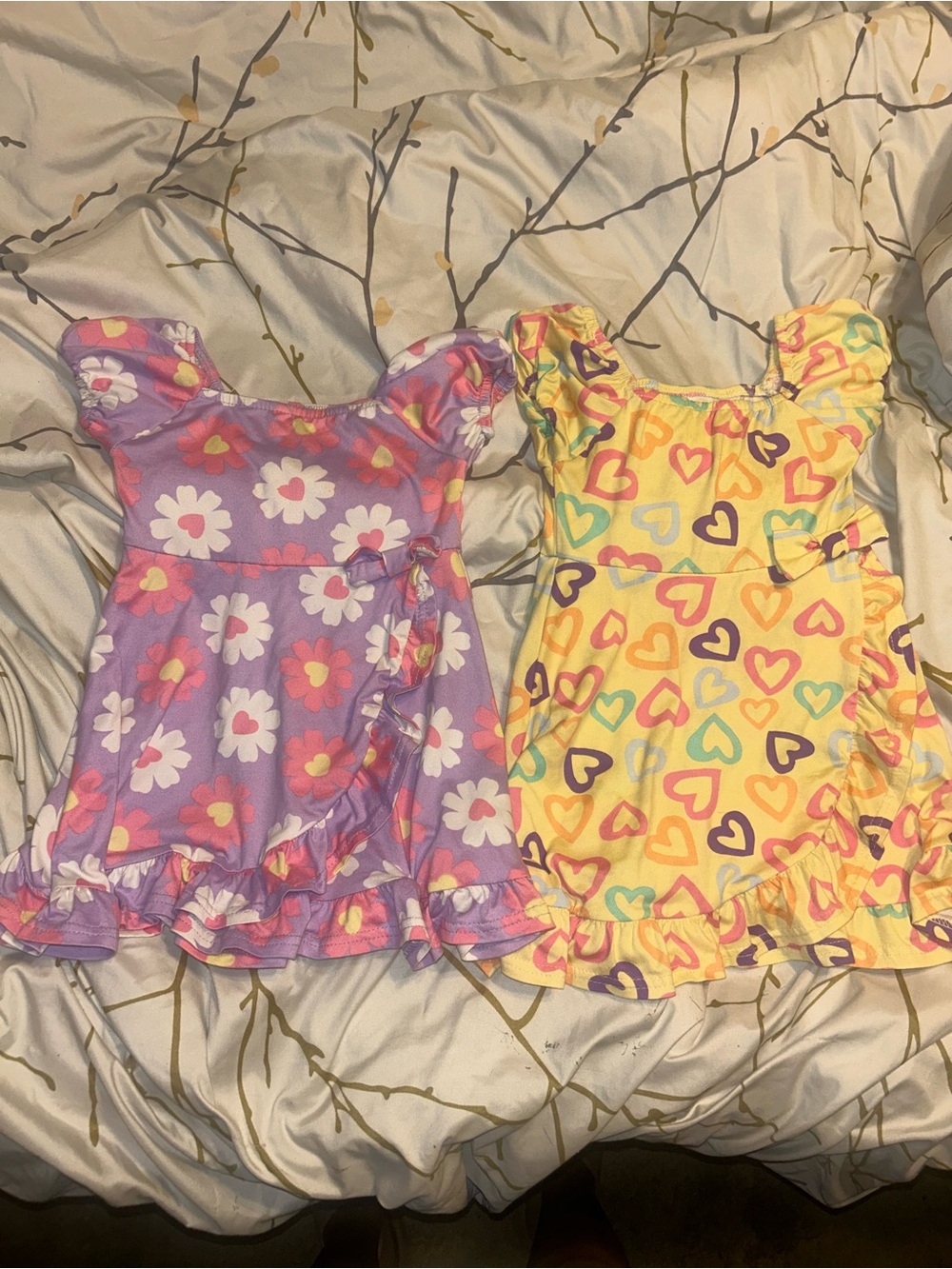 Kidgets Purple Floral & Yellow Heart Twin Casual Dresses
